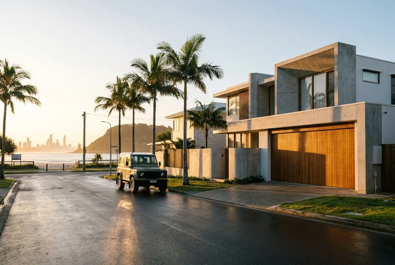 Gold Coast home with a modern garage door